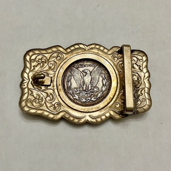 Antique 1921 Silver Morgan Dollar Coin Buckle 3.25in x 2.25in - Picture 7 of 10